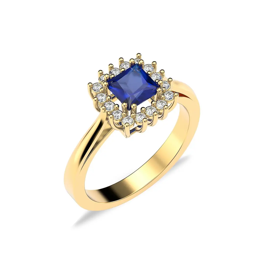 Square Sapphire Stone-set Anturaj Diamond Mount Gold Plated Silver Ring