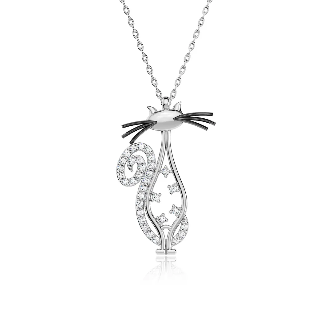 Lava Kuyruklu Cat White Silver Necklace