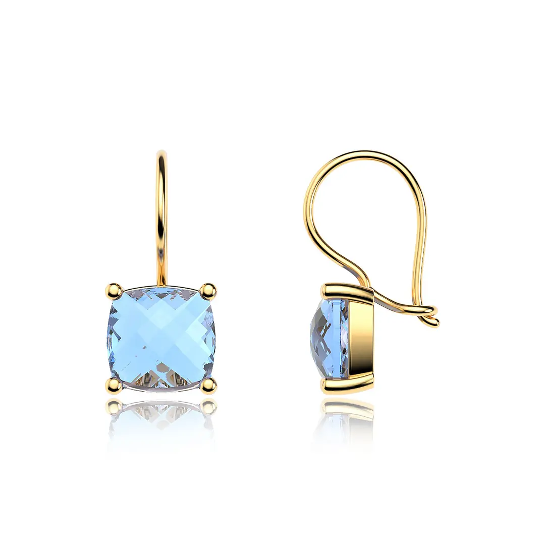 Square Aqua Stone-set Solitaire Gold Plated Silver Earrings
