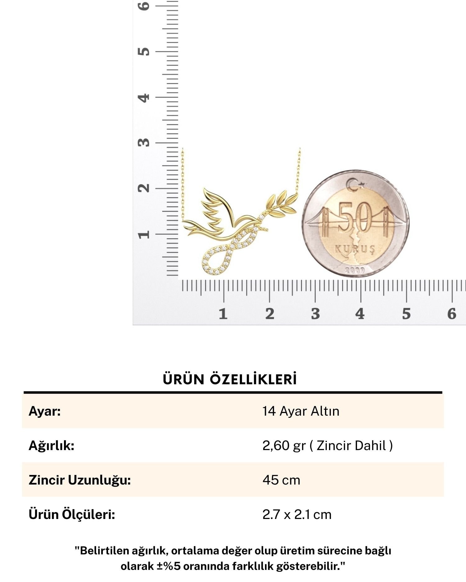 Barış Güvercini 14 Ayar Altın Kolye