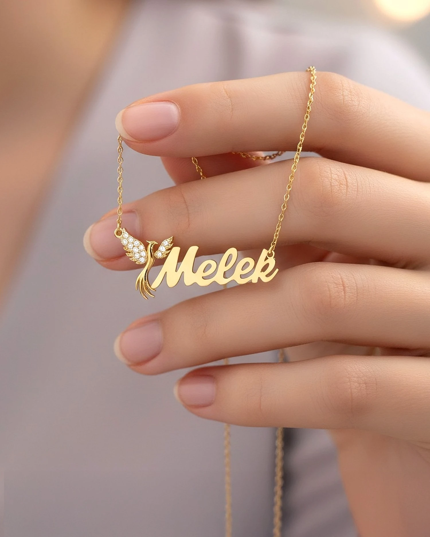 İsimli Anka Kuşu Altın Kaplama Gümüş Kolye