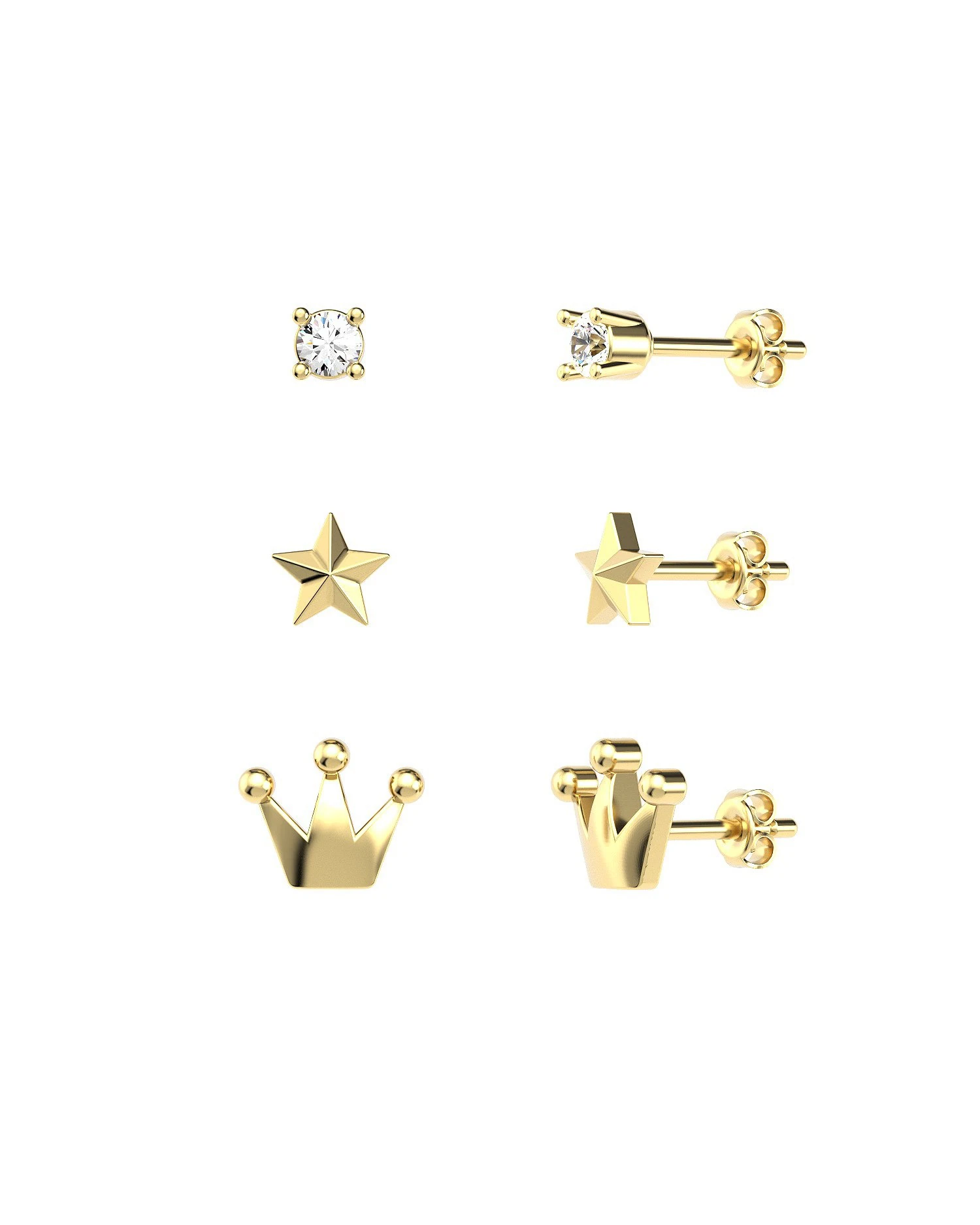 Taç Yıldız Nokta Kombin 14 Ayar Altın Küpe