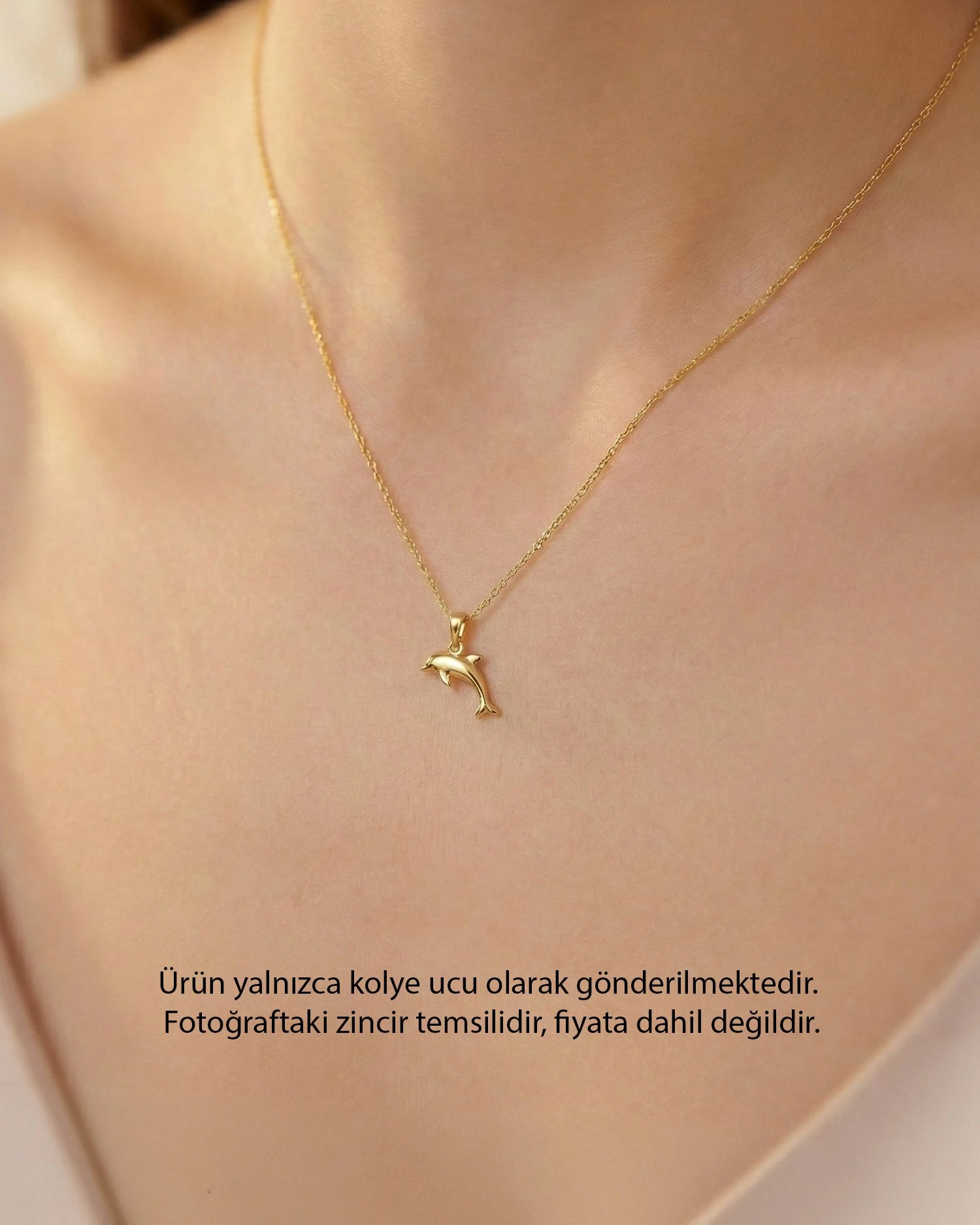 Üç Boyutlu Sade Minik Yunus 14 Ayar Altın Kolye Ucu