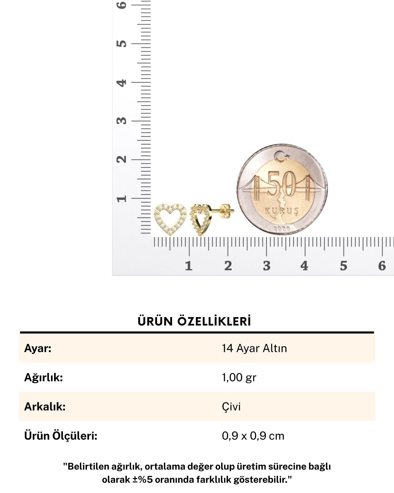 Küçük Kalp 14 Ayar Altın Küpe