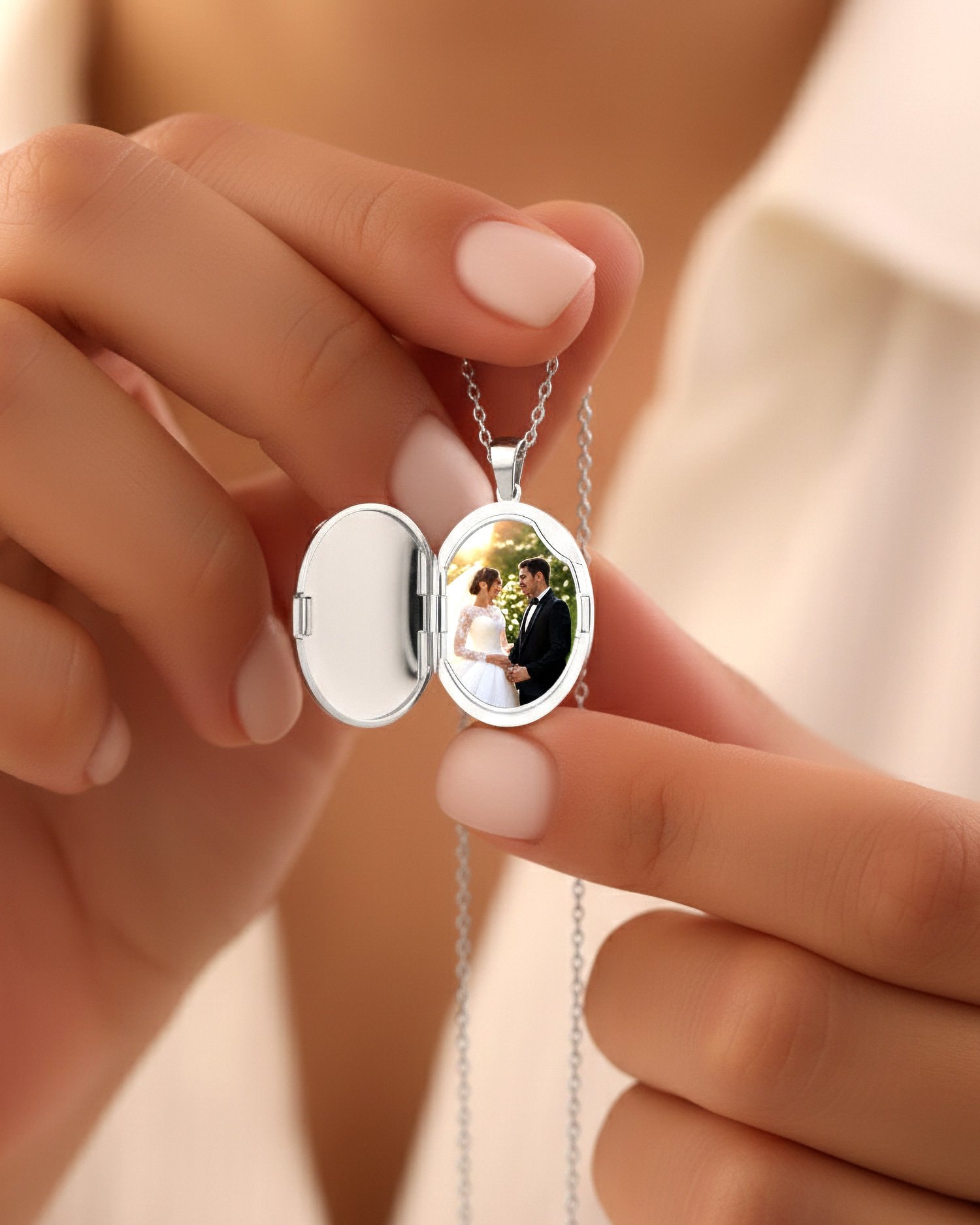 Fotoğraflı Açılabilir Anka Kuşu Beyaz Gümüş Kolye