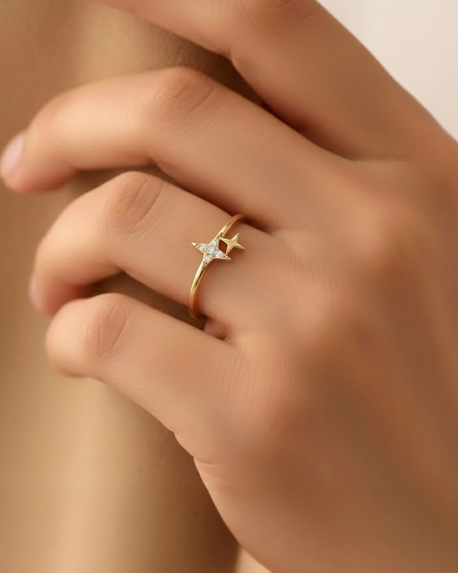 Minik İkili Yıldız 14 Ayar Altın Yüzük