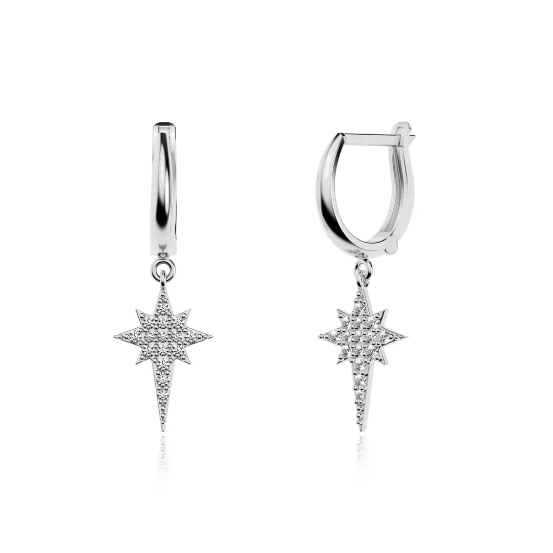 Small Polar Star White Silver Earrings