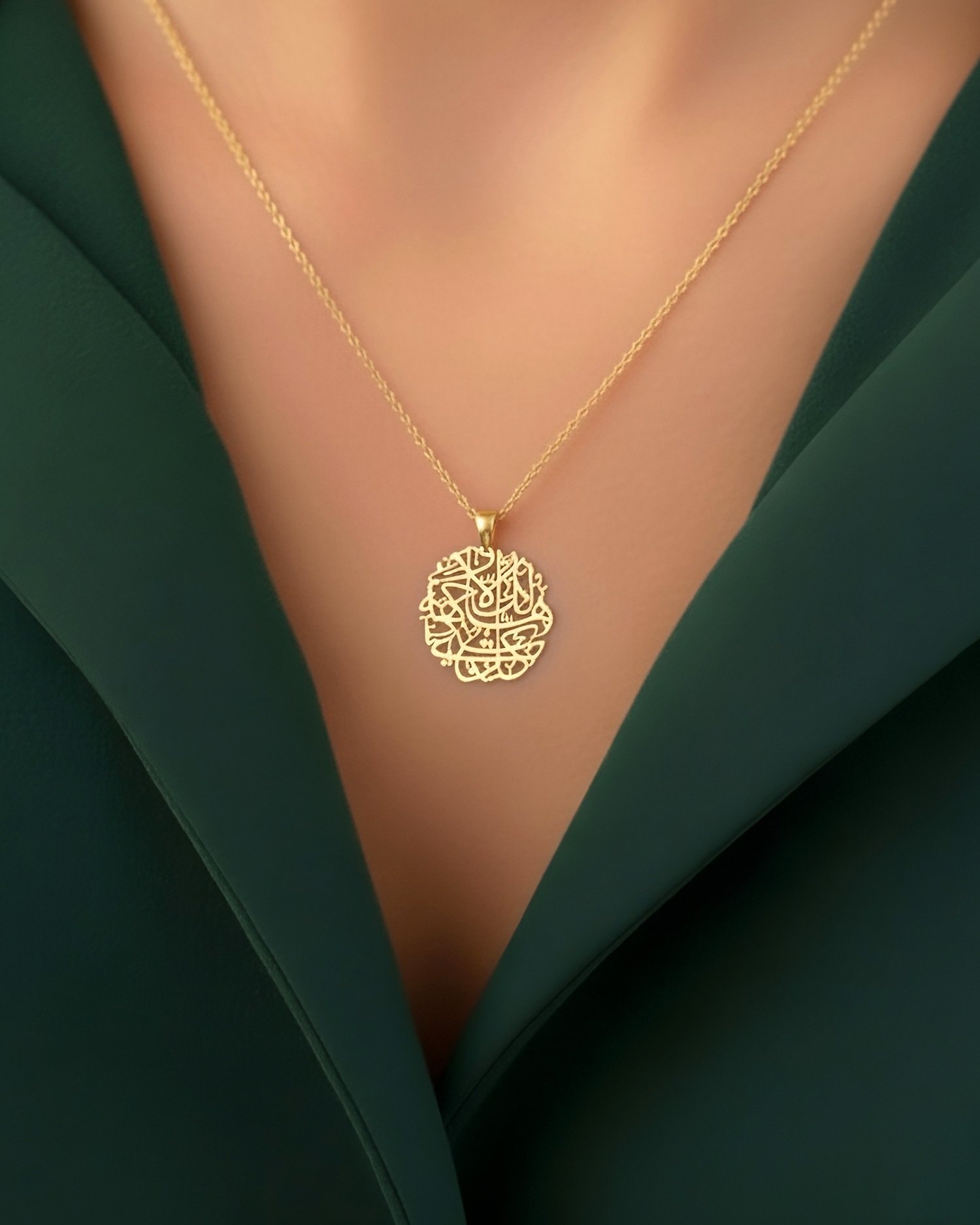 Maşallah Hat Sanatı Nazar Duası 14 Ayar Altın Kolye