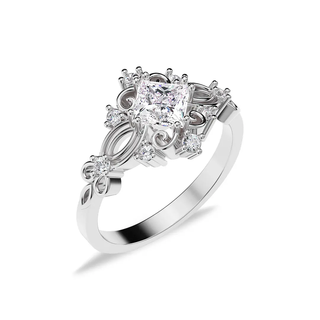 Square Single Stone Dantel Diamond Mount White Silver Ring