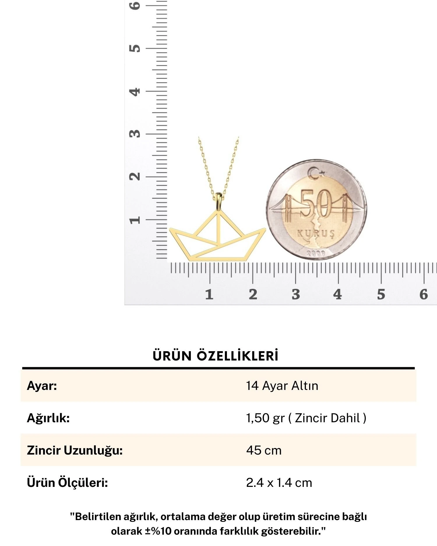 Sade Küçük Gemi Figürü 14 Ayar Altın Kolye
