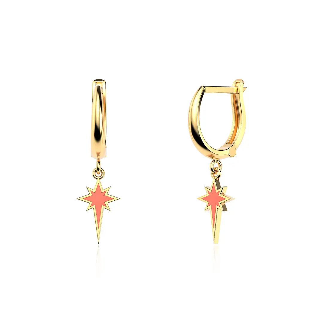 Enamel Polar Star Gold Plated Silver Earrings