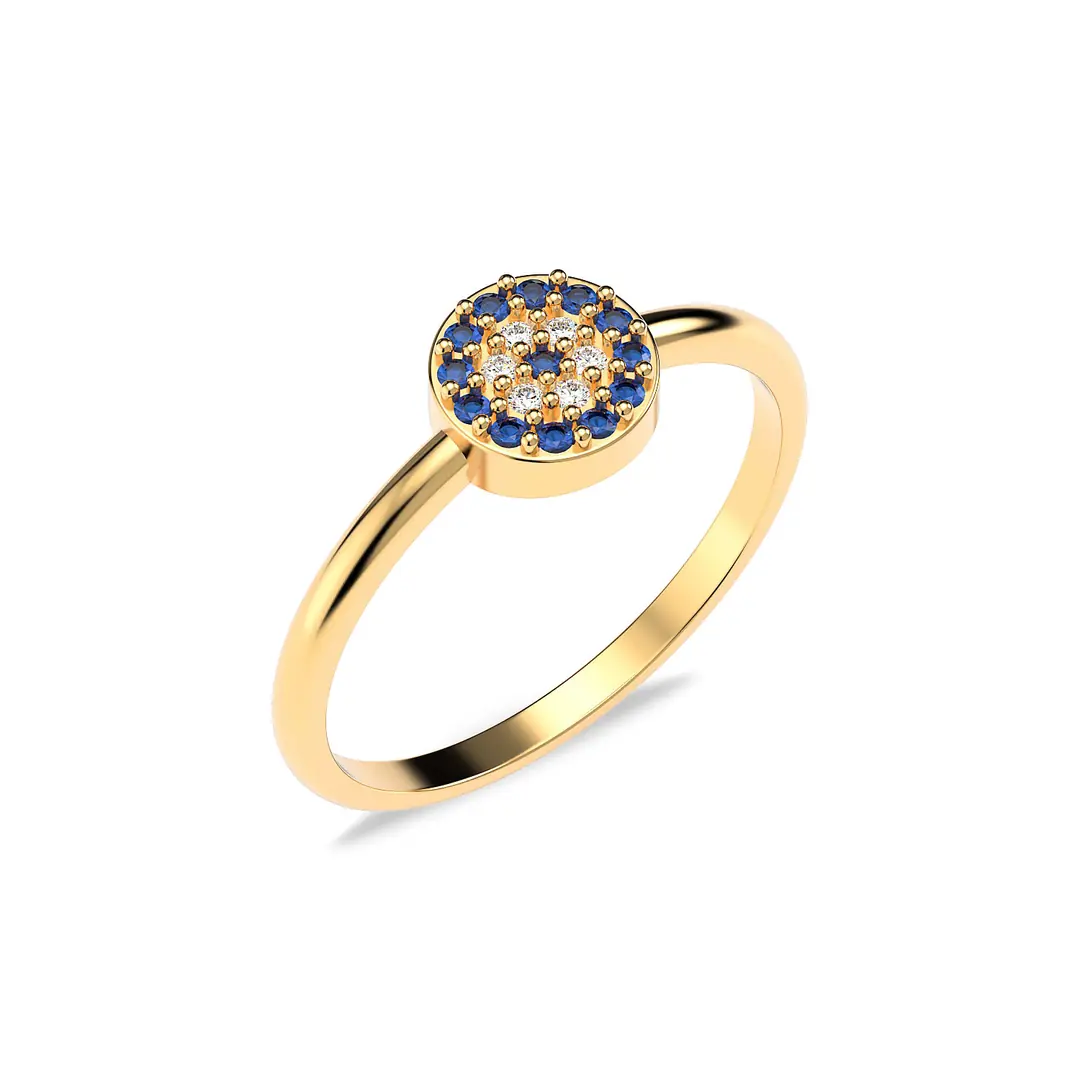 Small Evil Eye Bead Gold Plated Silver Ring