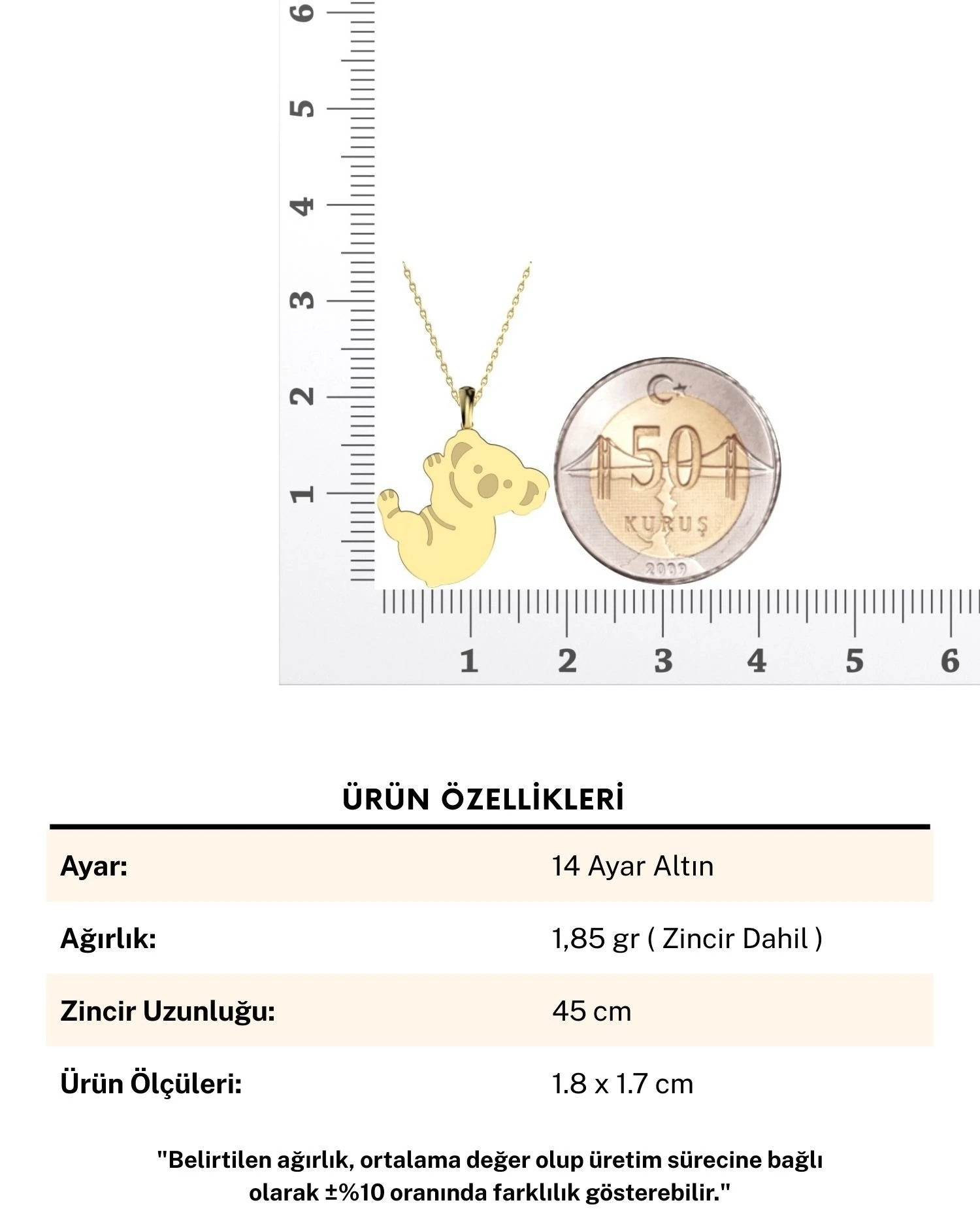 Sade Koala 14 Ayar Altın Kolye