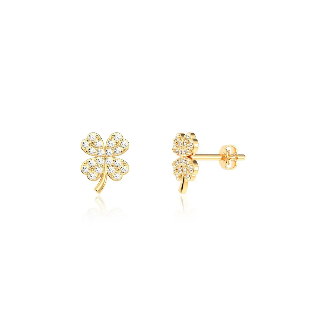 Small Clover Gold Plated Stud Silver Earrings