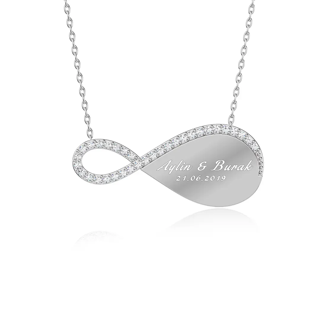 Personalized White Infinity Silver Necklace