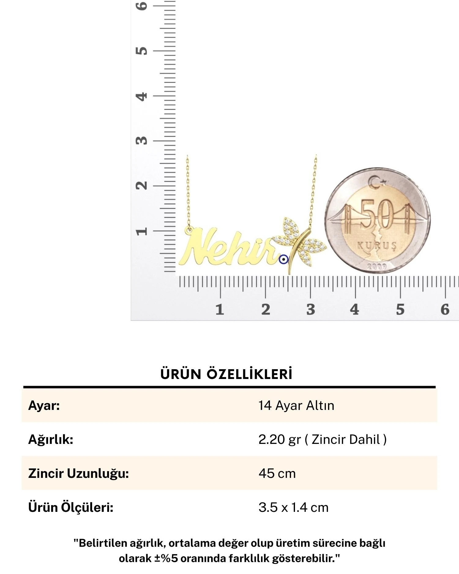 Nazar Mineli Yusufçuk İsimli 14 Ayar Altın Kolye