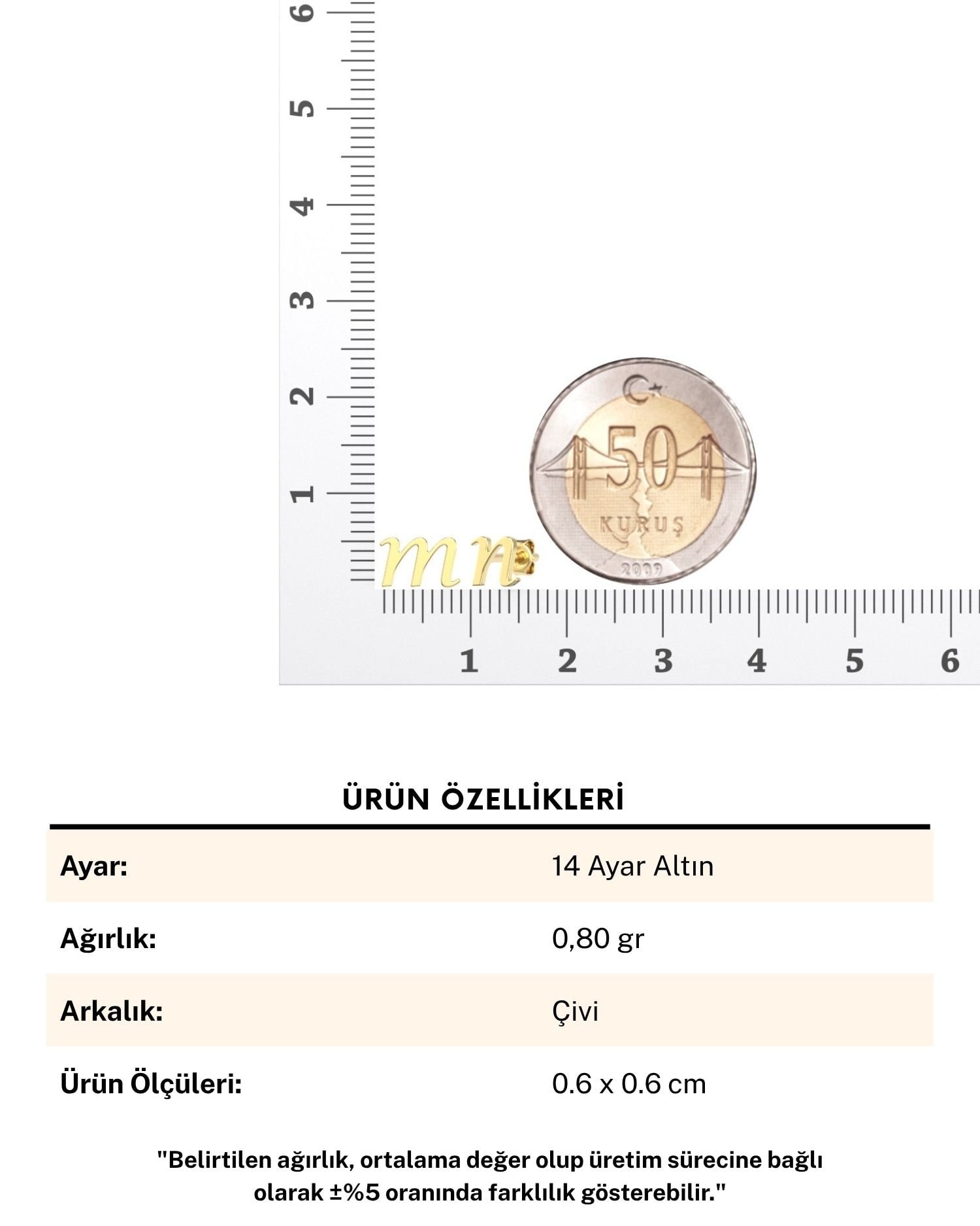 Minimalist Harf 14 Ayar Altın Küpe