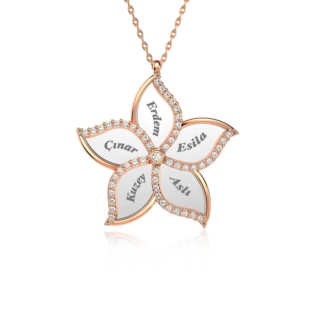 Personalized 5 Personalized Yasemin Flower Rose Silver Necklace