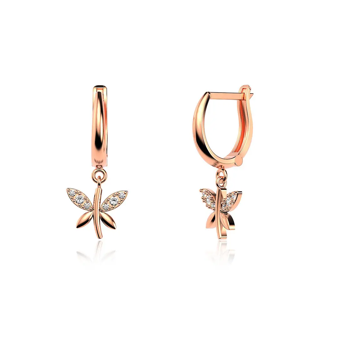 Small Dragonfly Rose Silver Earrings