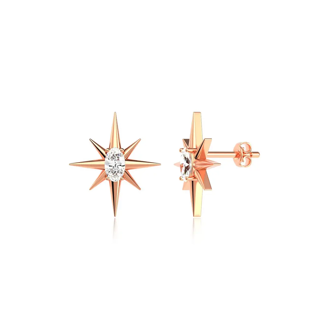 Polar Star Single Stone Rose Stud Silver Earrings