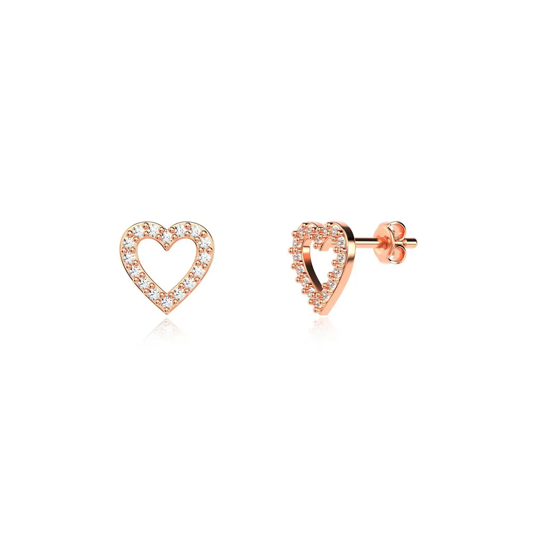 Small Heart Rose Stud Silver Earrings