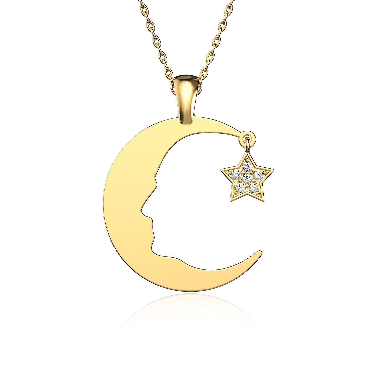 Ay Yıldız Atatürk Silüeti Gümüş Kolye