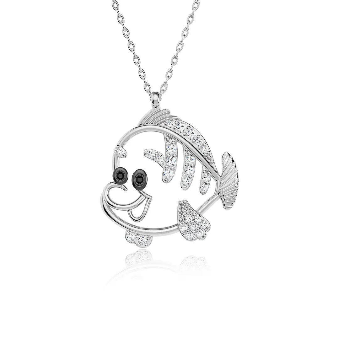 Small Sevimli Fish White Silver Necklace