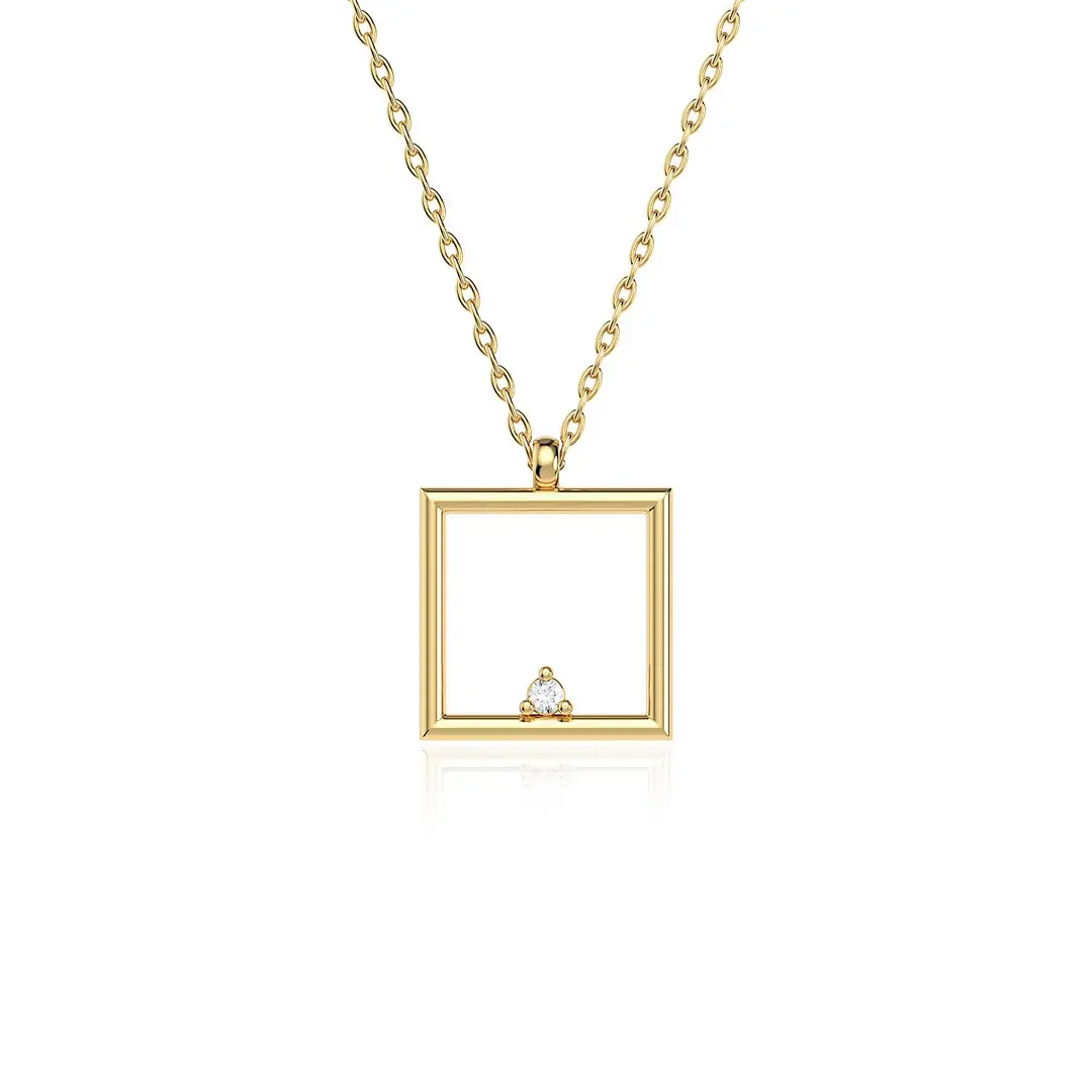 Small Square Frame Gold Plated Silver Necklace