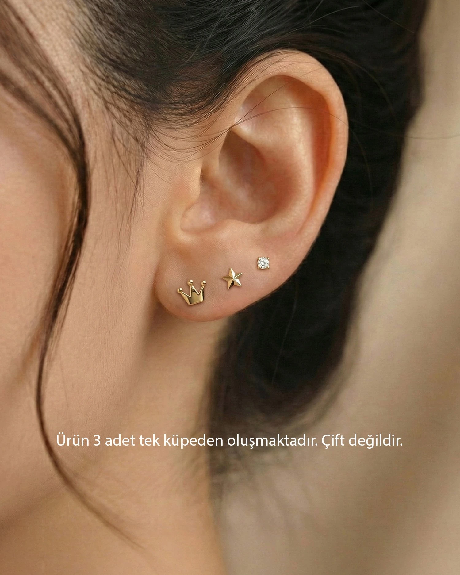 Taç Yıldız Nokta Kombin 14 Ayar Altın Küpe