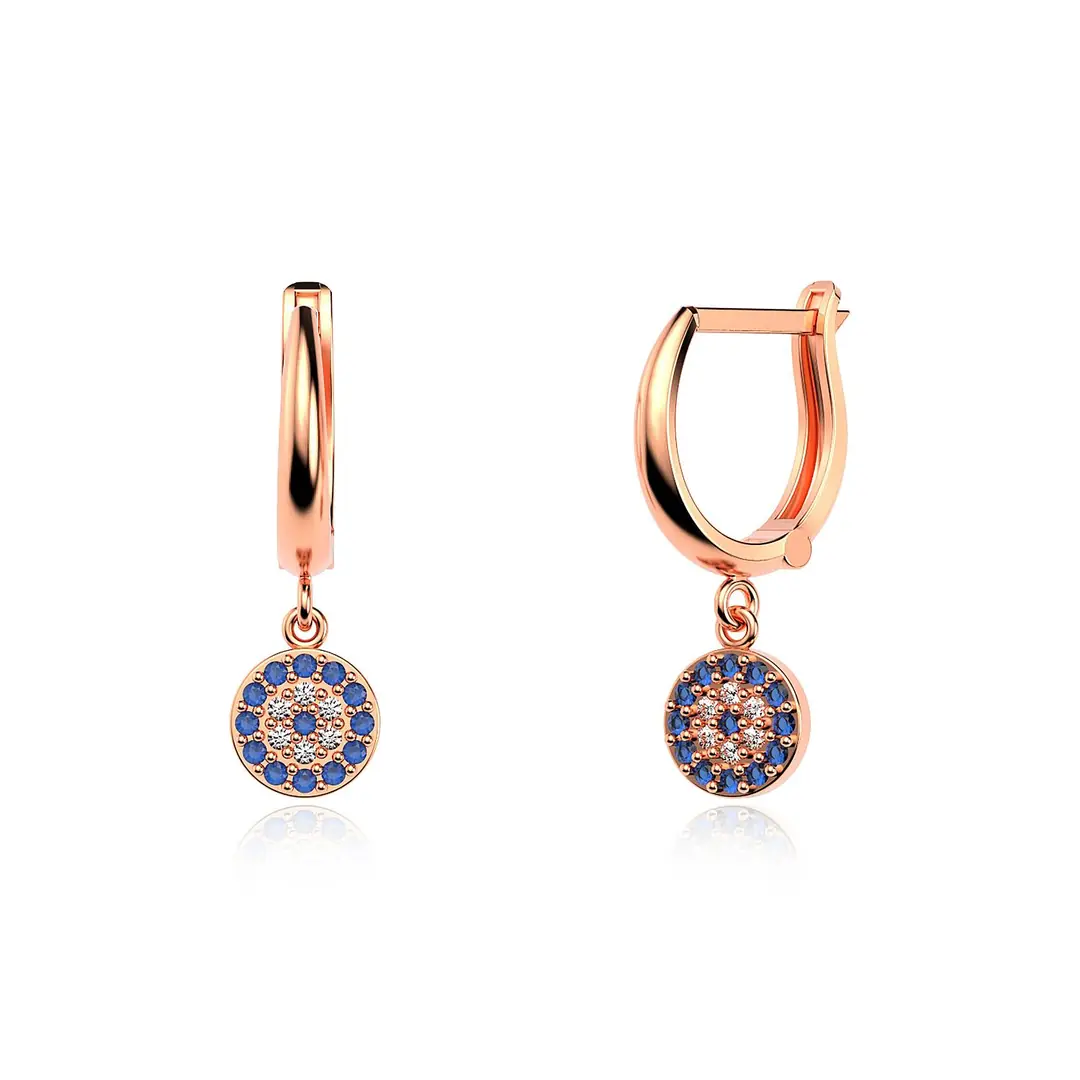 Small Evil Eye Bead Rose Silver Earrings