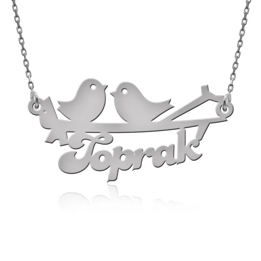 Bird Patterned Personalized Silver Necklace