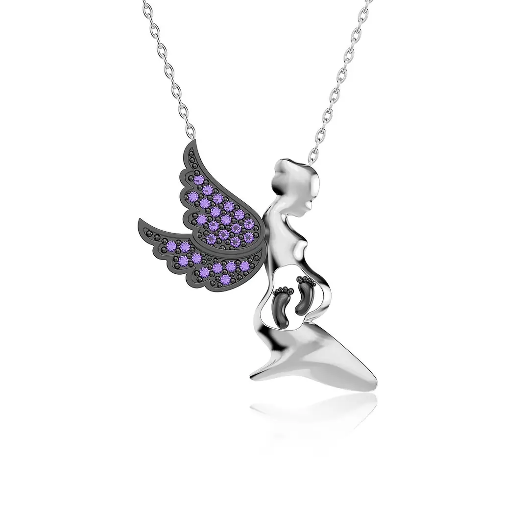 Melek Anne Karnında Ayak İzi White Silver Necklace