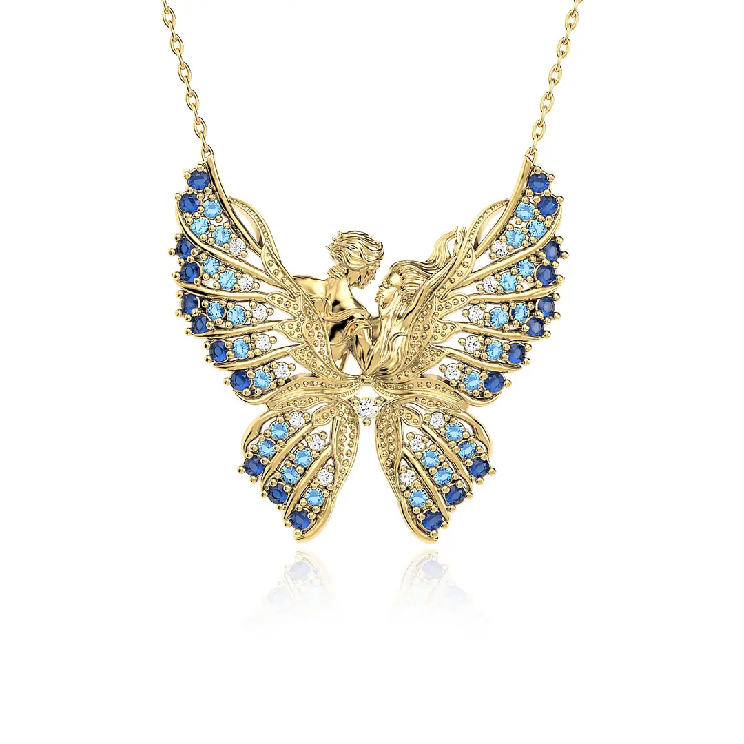 Kelebeğin Rüyası Aqua Geçişli Gold Plated Silver Necklace