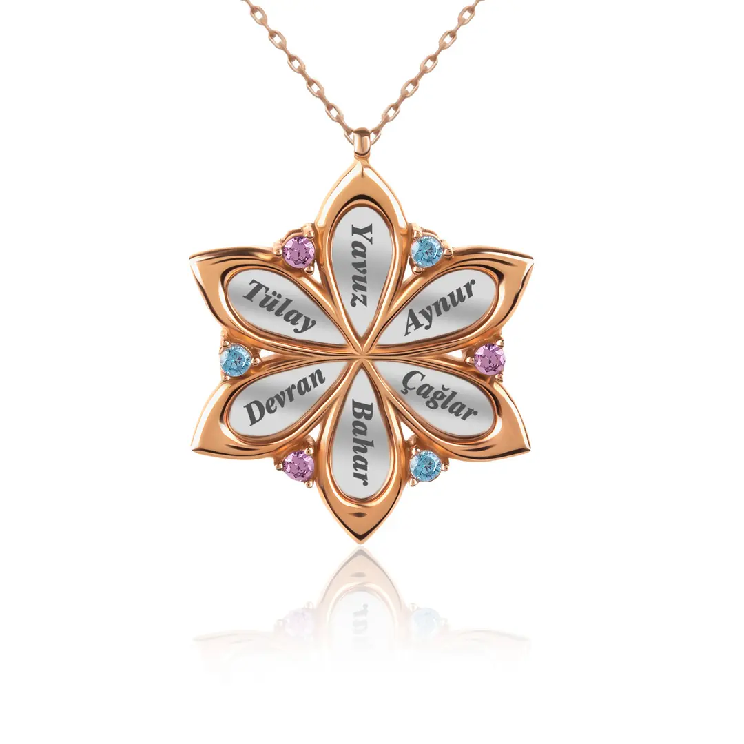 Personalized 6 Personalized Colored Flower Silver Necklace