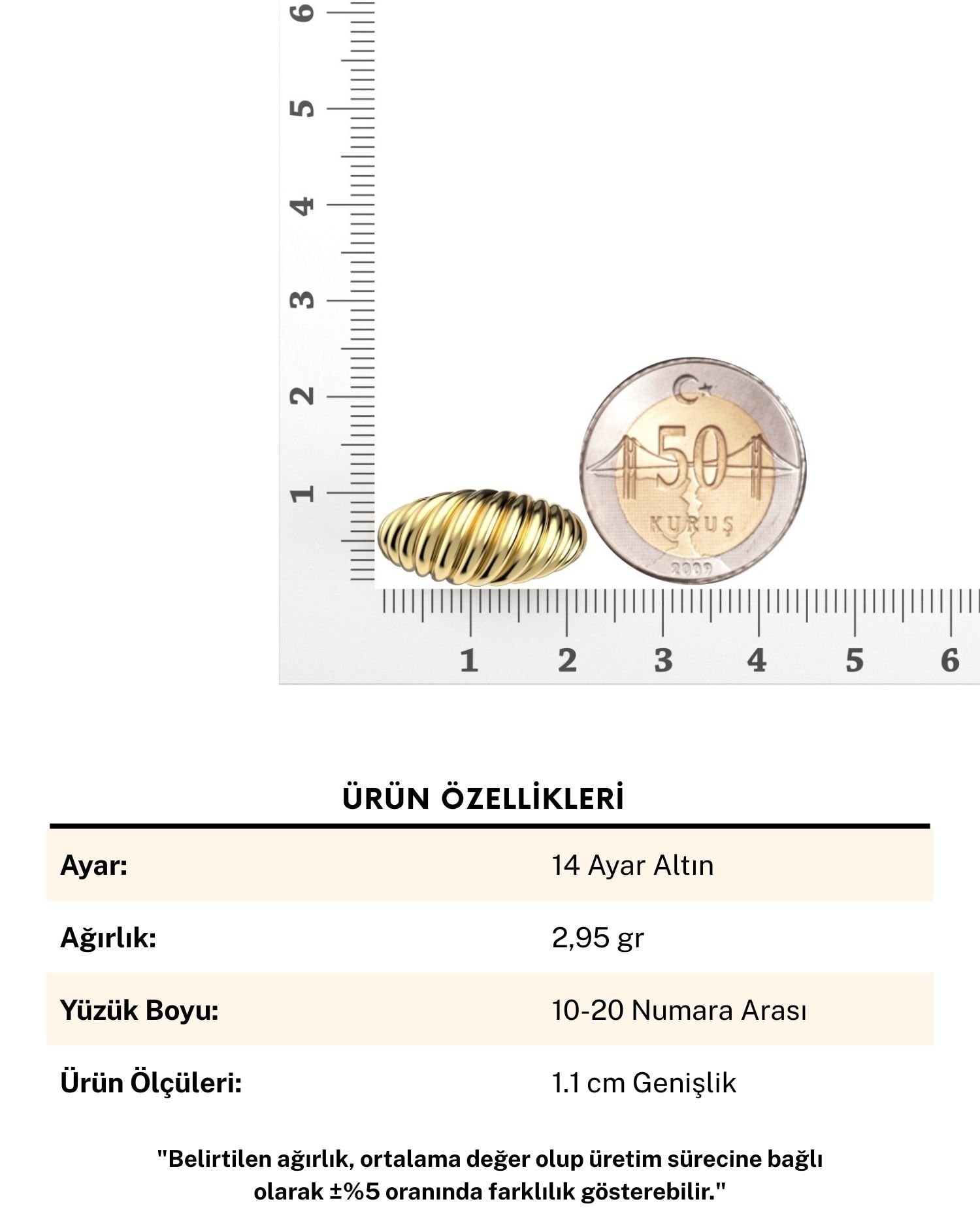 Sade Burgu Desenli 14 Ayar Altın Yüzük