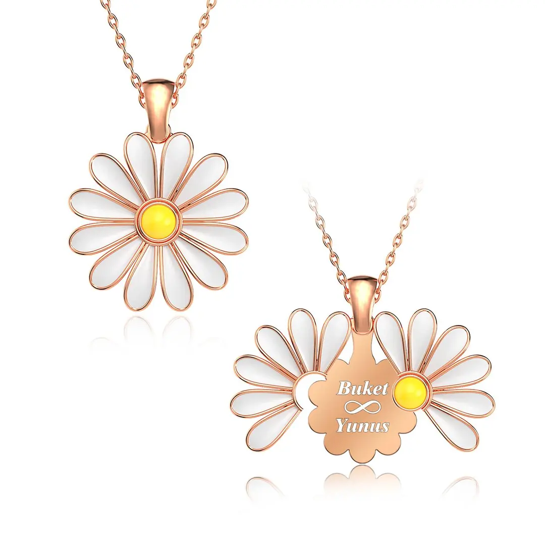 Personalized Açılan Daisy Rose Silver Necklace