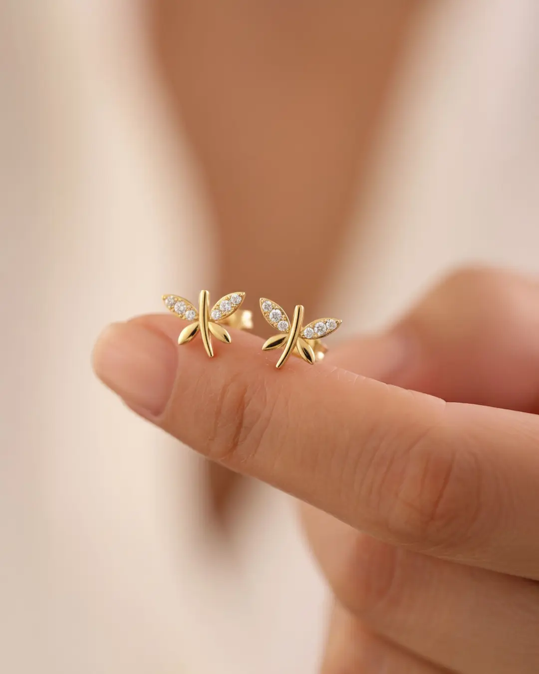 Small Dragonfly 14 K Gold Earrings