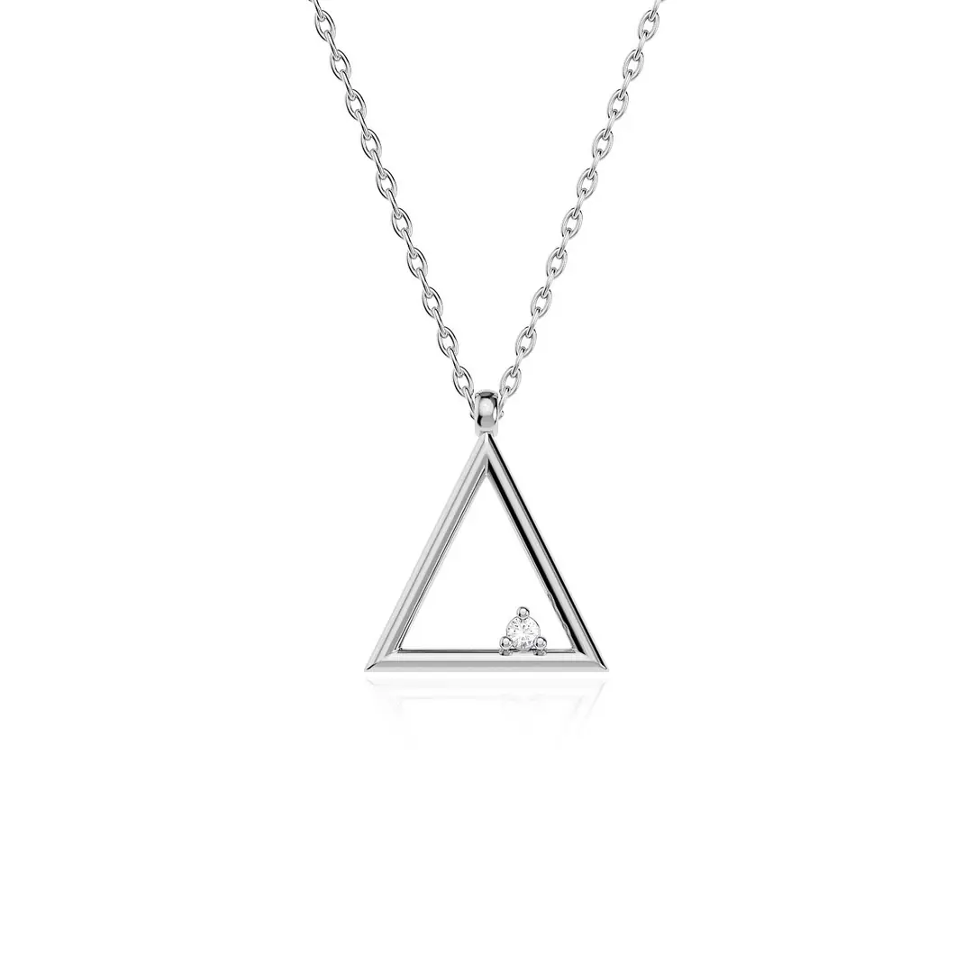 Small Triangle Frame White Silver Necklace