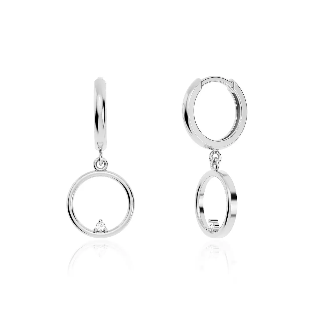 Small Round Frame White Silver Earrings