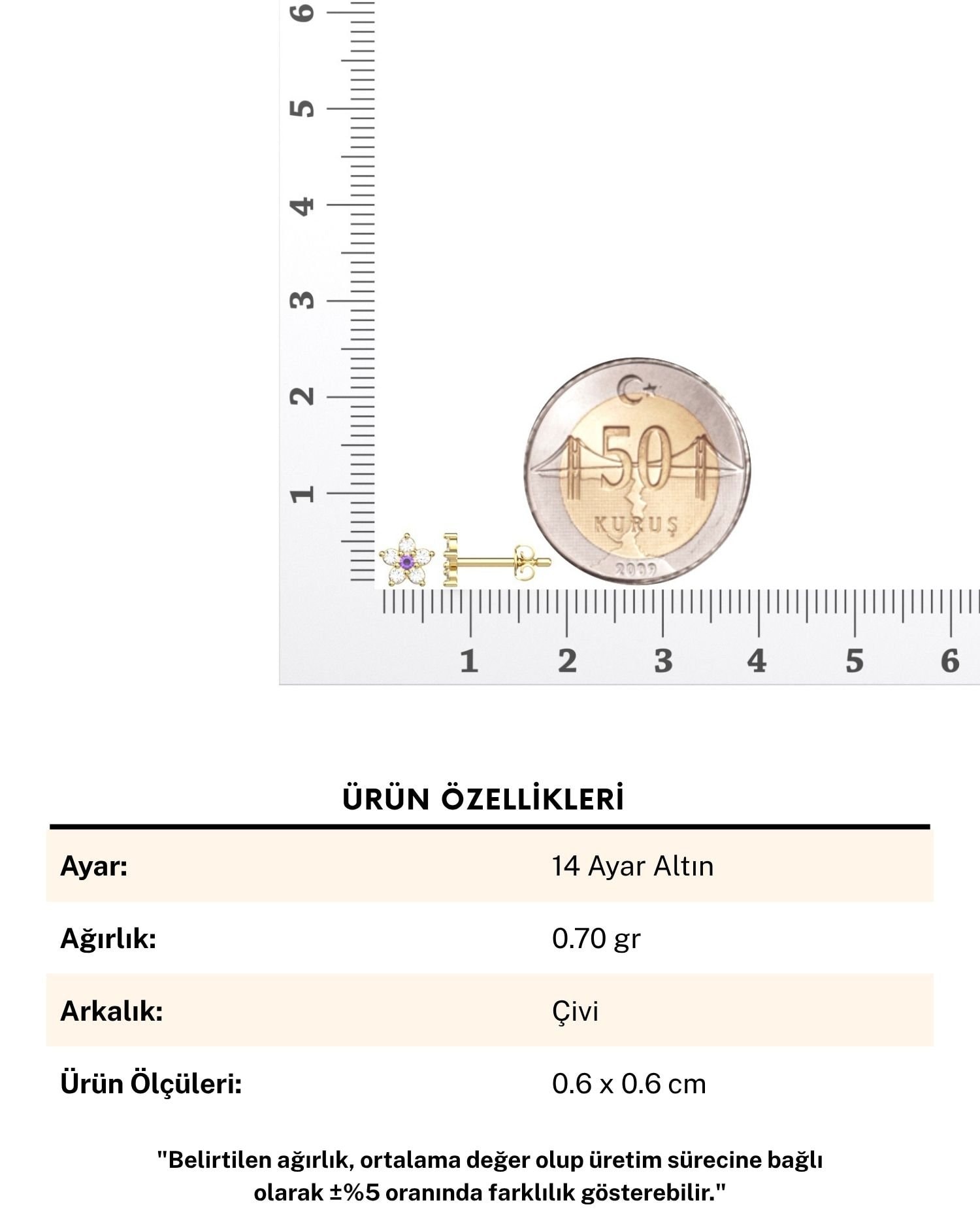 Feraye Minik Çiçek 14 Ayar Altın Küpe