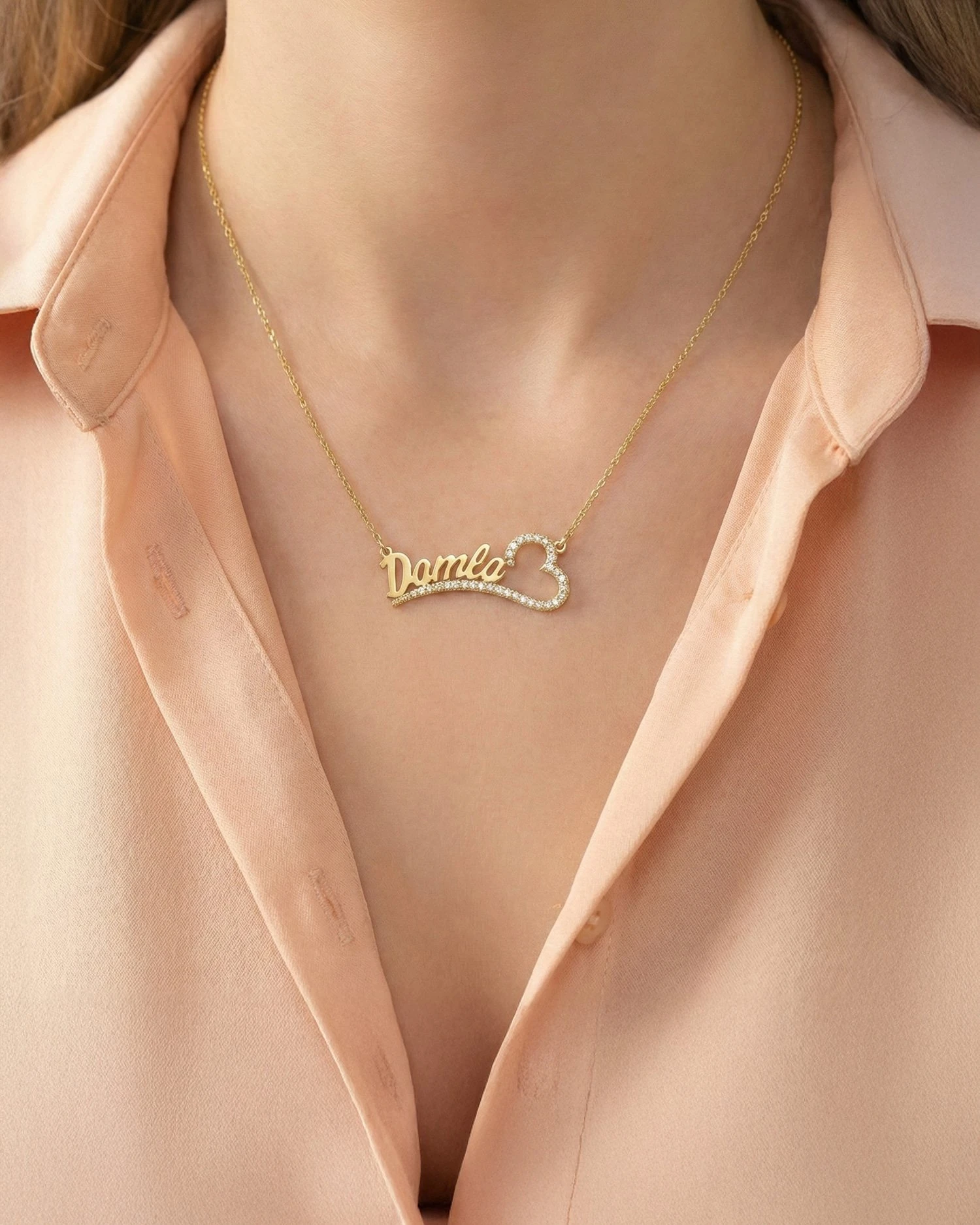 Kalpli İsimli Taşlı 14 Ayar Altın Kolye