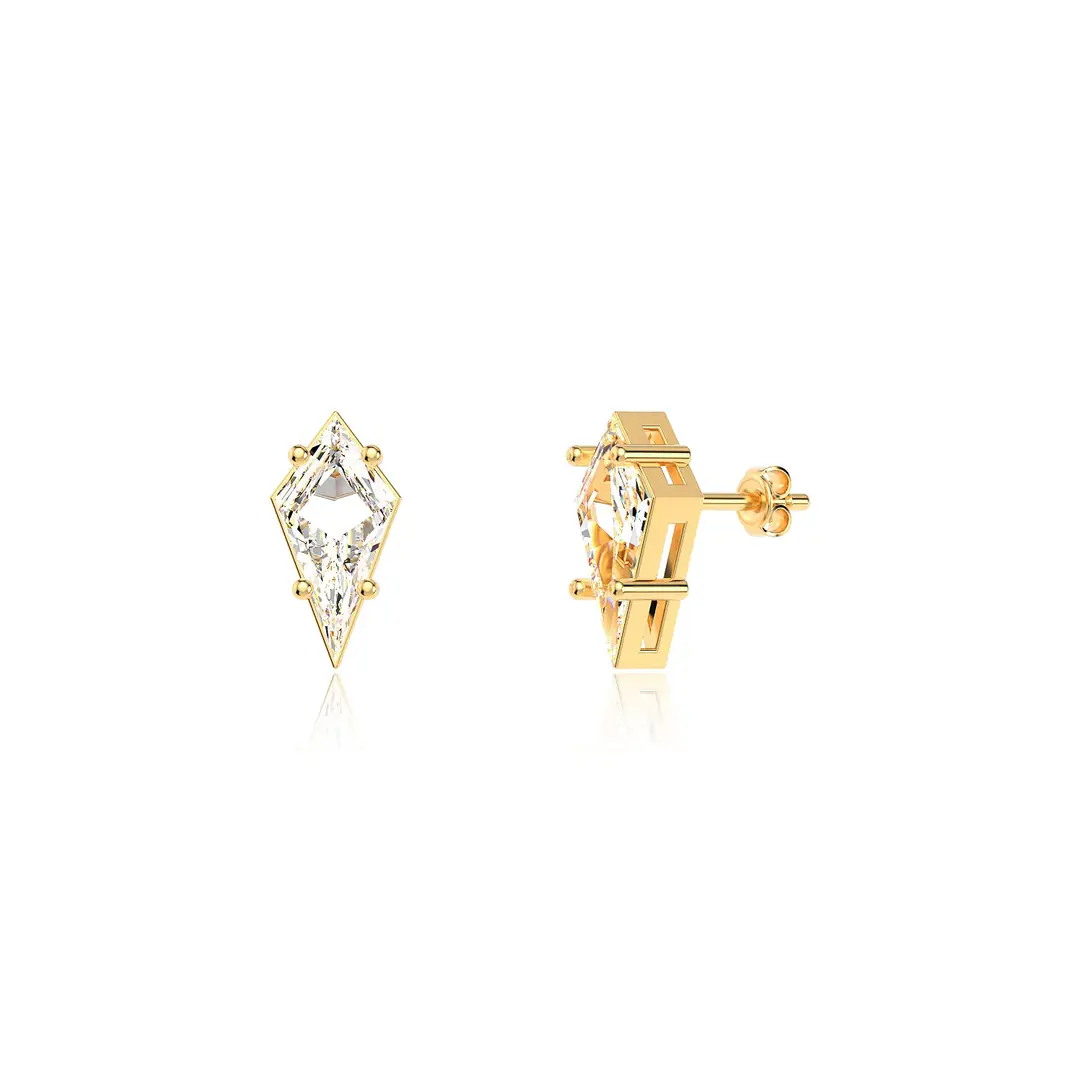 Kite Single Stone Gold Plated Silver Earrings