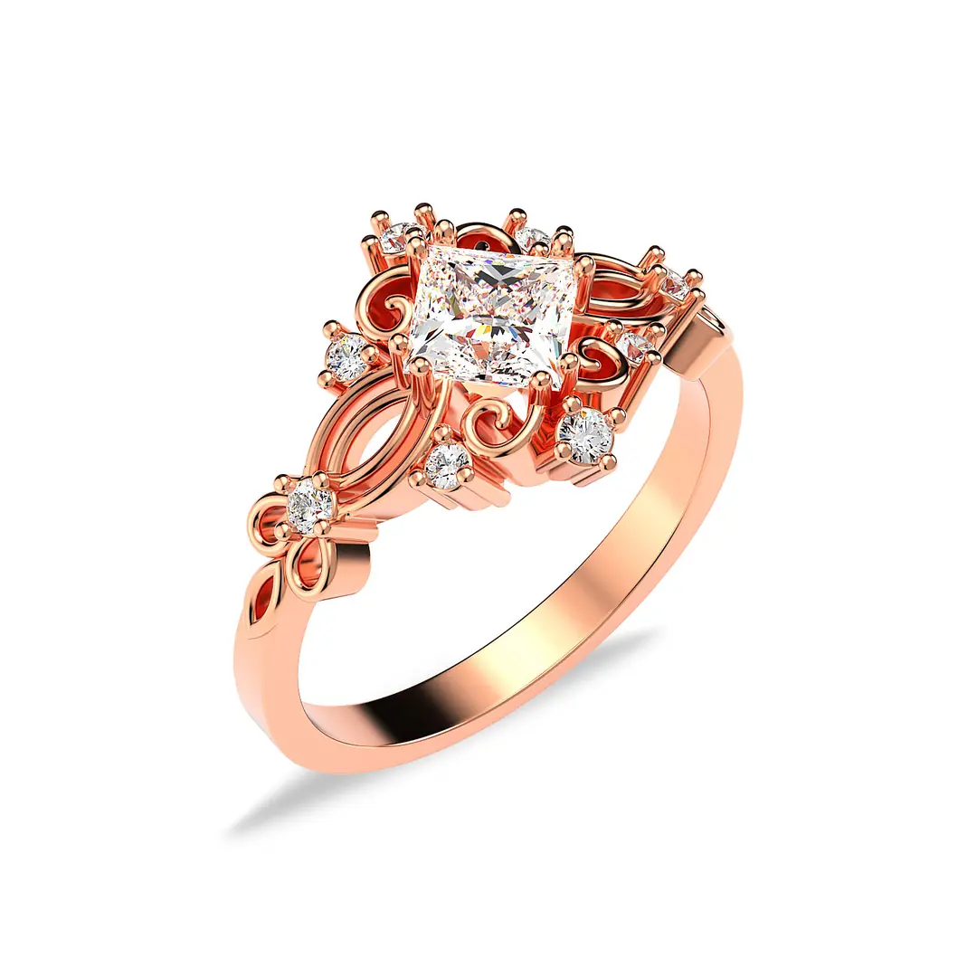 Square Single Stone Dantel Diamond Mount Rose Silver Ring