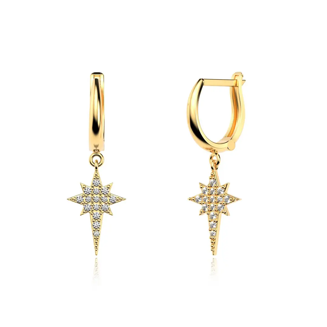 Small Polar Star Gold Plated Silver Earrings