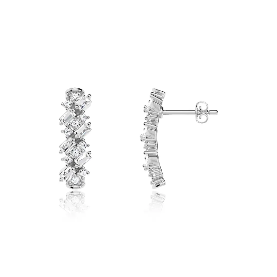 Mixed Baguette Stone-set Silver Earrings