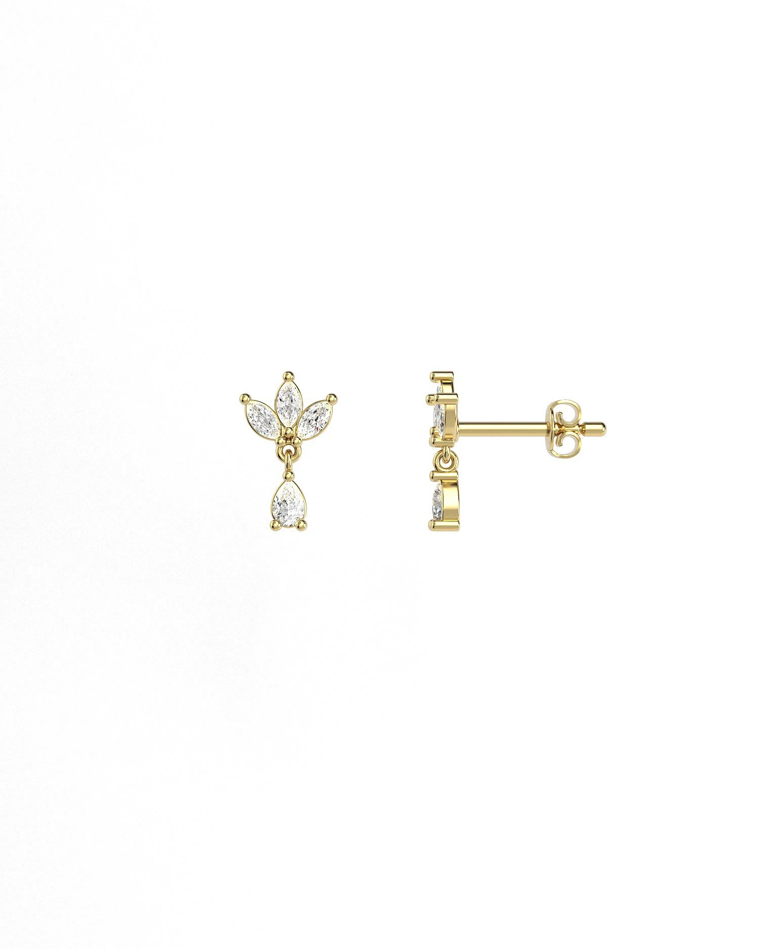 Damla Sallantılı Minik Üçlü Mekik 14 Ayar Altın Küpe