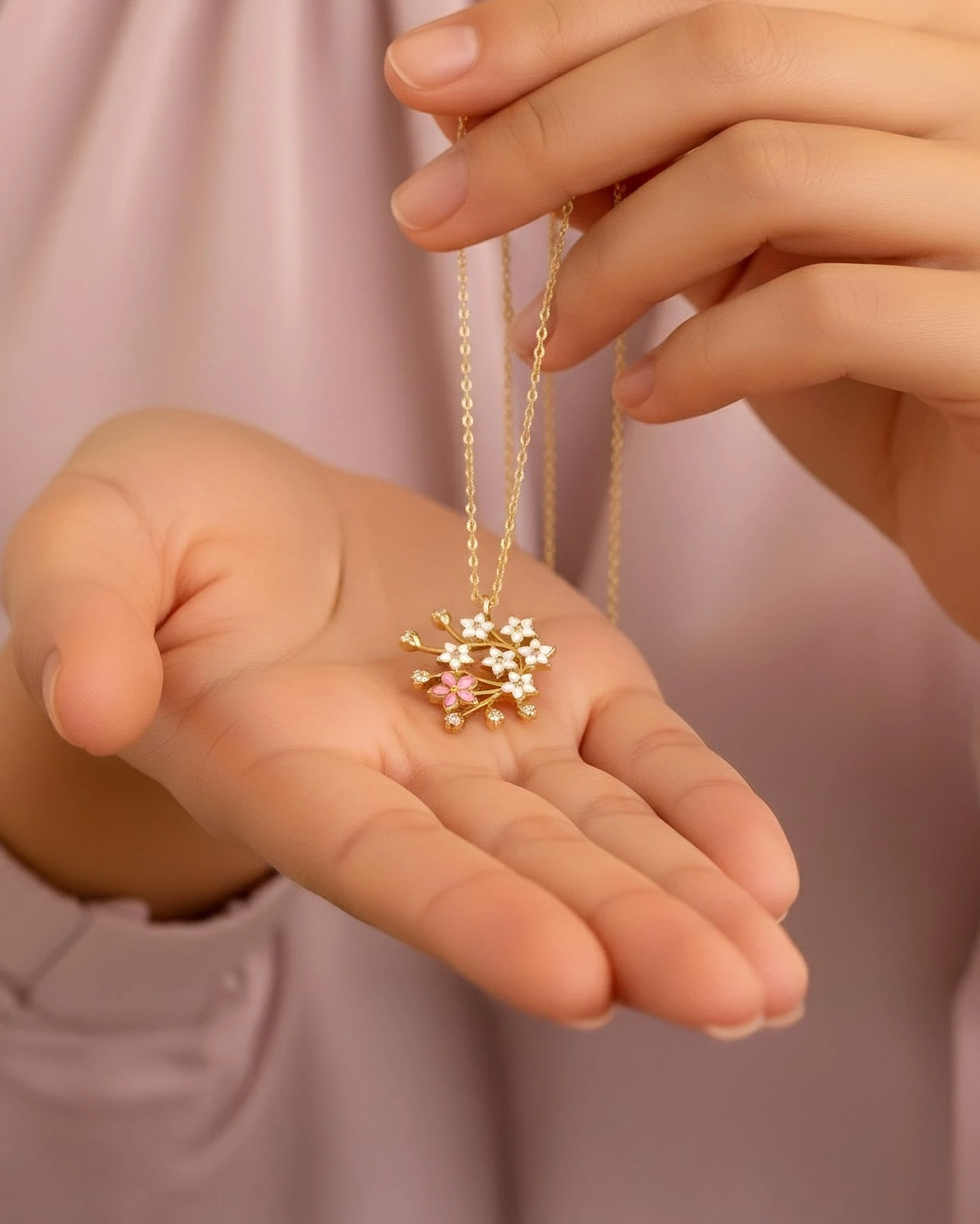 Kiraz Çiçeği Sakura 14 Ayar Altın Kolye