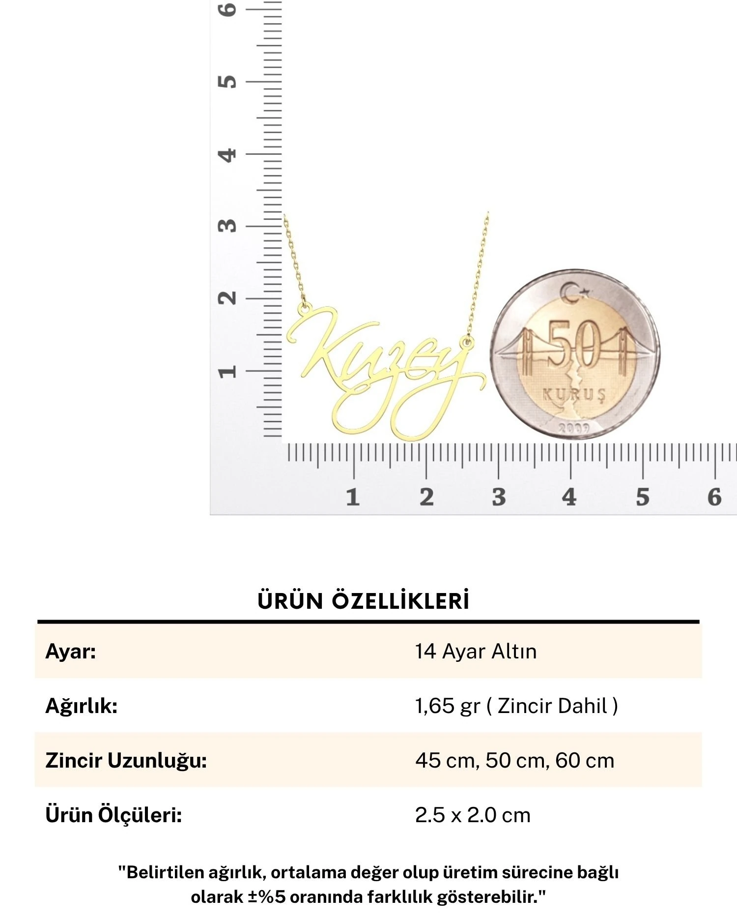 El Yazısı İsimli 14 Ayar Altın Kolye