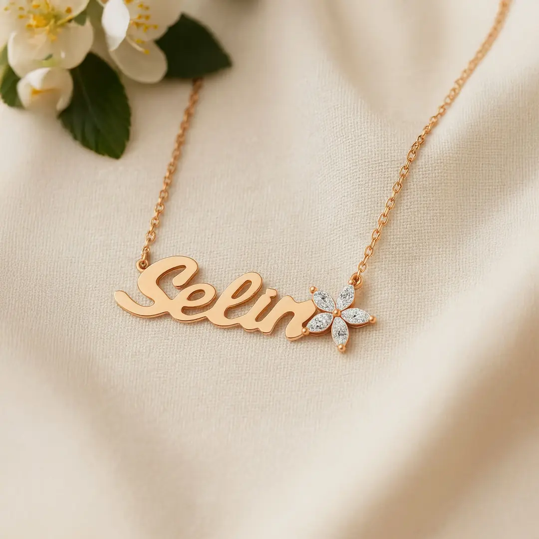 Lotus Flower Personalized Rose Silver Necklace