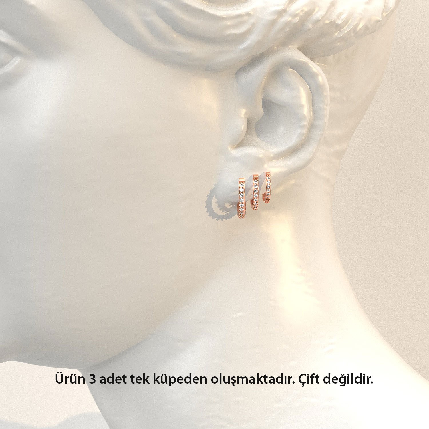 3 Boy Taşlı Halka Kombin Rose Gümüş Küpe